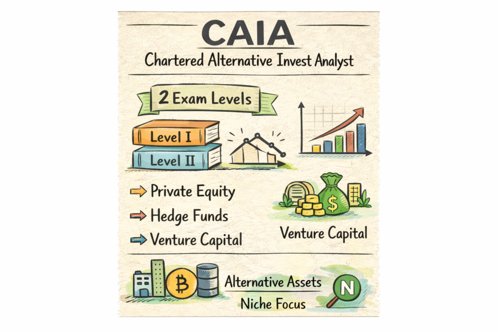 CAIA certification overview showing private equity hedge funds and alternative investments