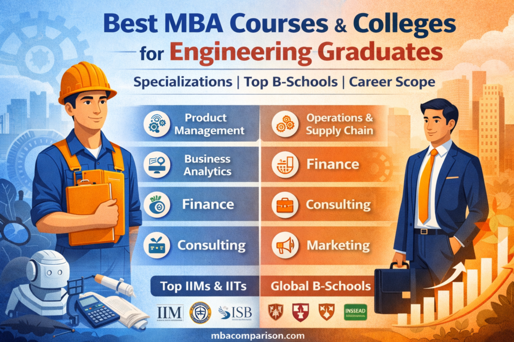 Best MBA courses and colleges for engineering graduates showing top specializations, B-schools, and career scope