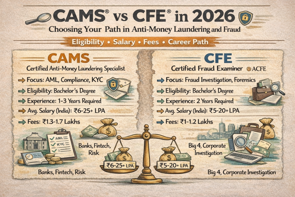 CAMS vs CFE certification comparison showing AML vs fraud career paths