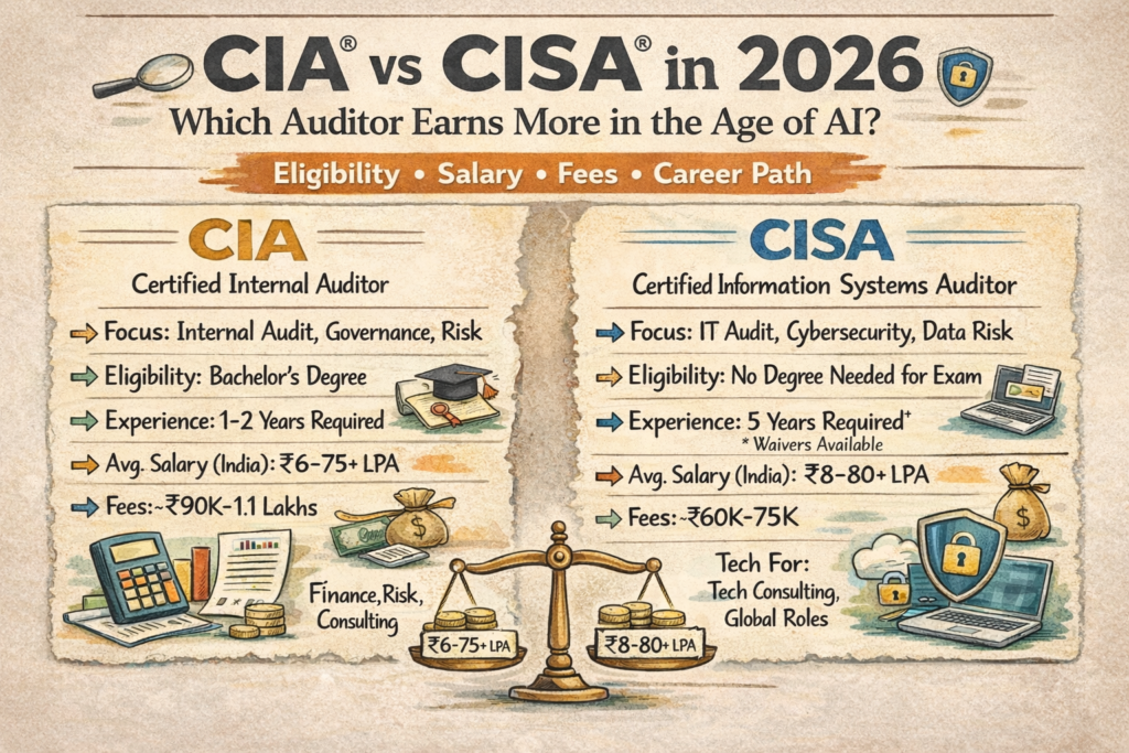 CIA vs CISA 2026 comparison showing salary, eligibility, fees and AI impact in India