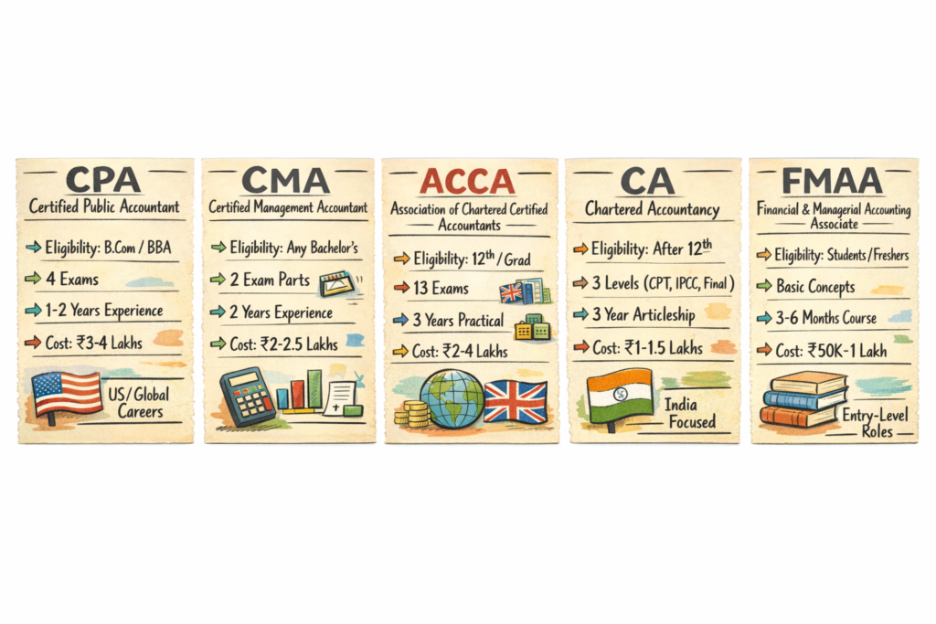 CPA vs CMA vs ACCA vs CA MBA alternatives comparison 2026