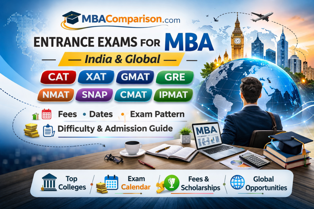 MBA entrance exams comparison including CAT GMAT GRE XAT NMAT SNAP and IPMAT India and global