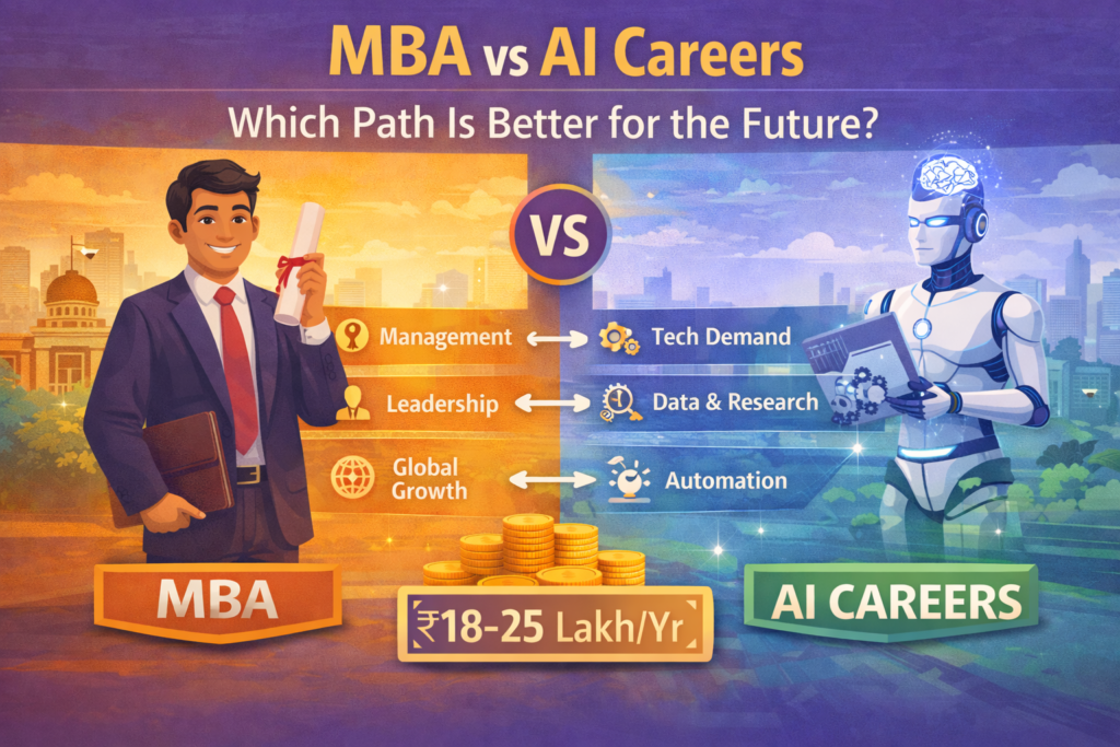 MBA vs AI careers comparison showing management jobs and artificial intelligence career paths