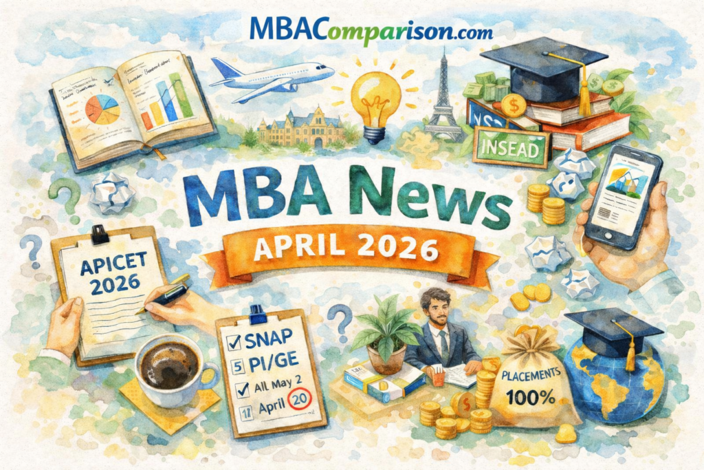 “MBA News April 2026 featuring APICET exam dates, SNAP shortlist updates, MAH CET results, and MBA scholarships”