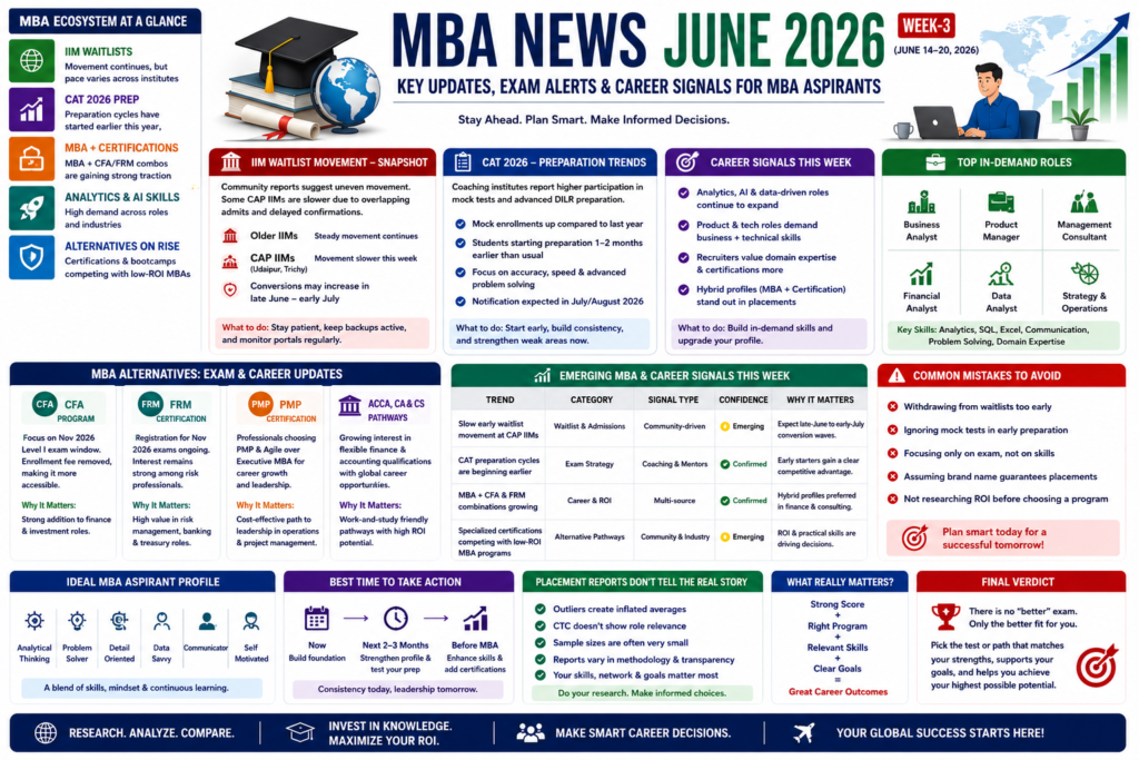 MBA News June 2026 Week-3: IIM Waitlists, CAT 2026 Trends and CFA Updates