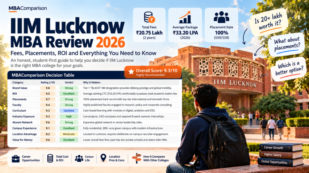 IIM Lucknow MBA review covering fees, placements, return on investment and campus life
